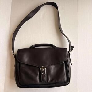 Coach Briefcase Laptop Messenger Black Leather With Strap Business